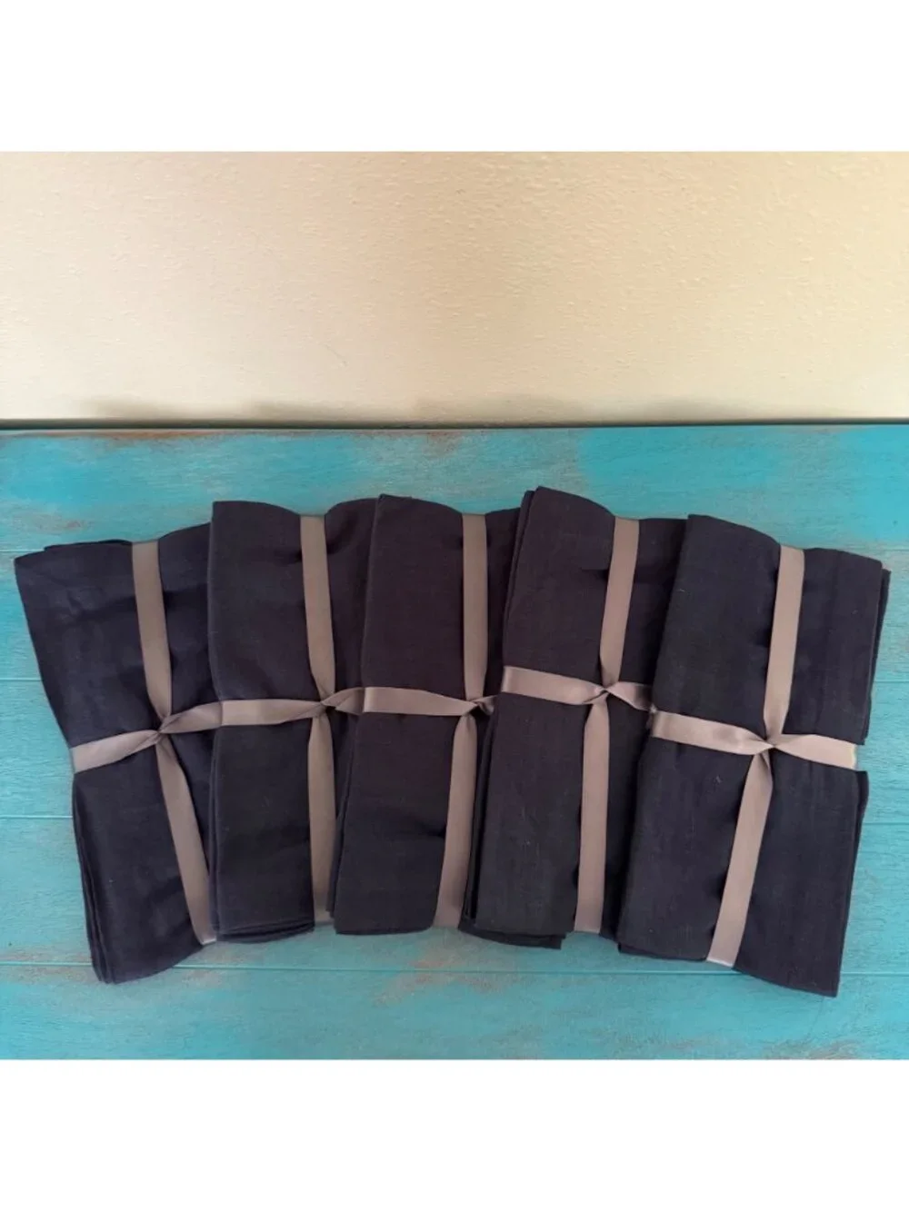 Hotel Collection Set of 10 Blue Linen Dinner Napkins NWT